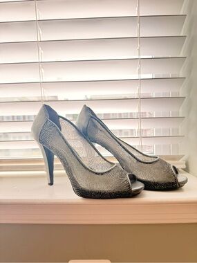 Pewter Glitter Peep Toe High Heels
